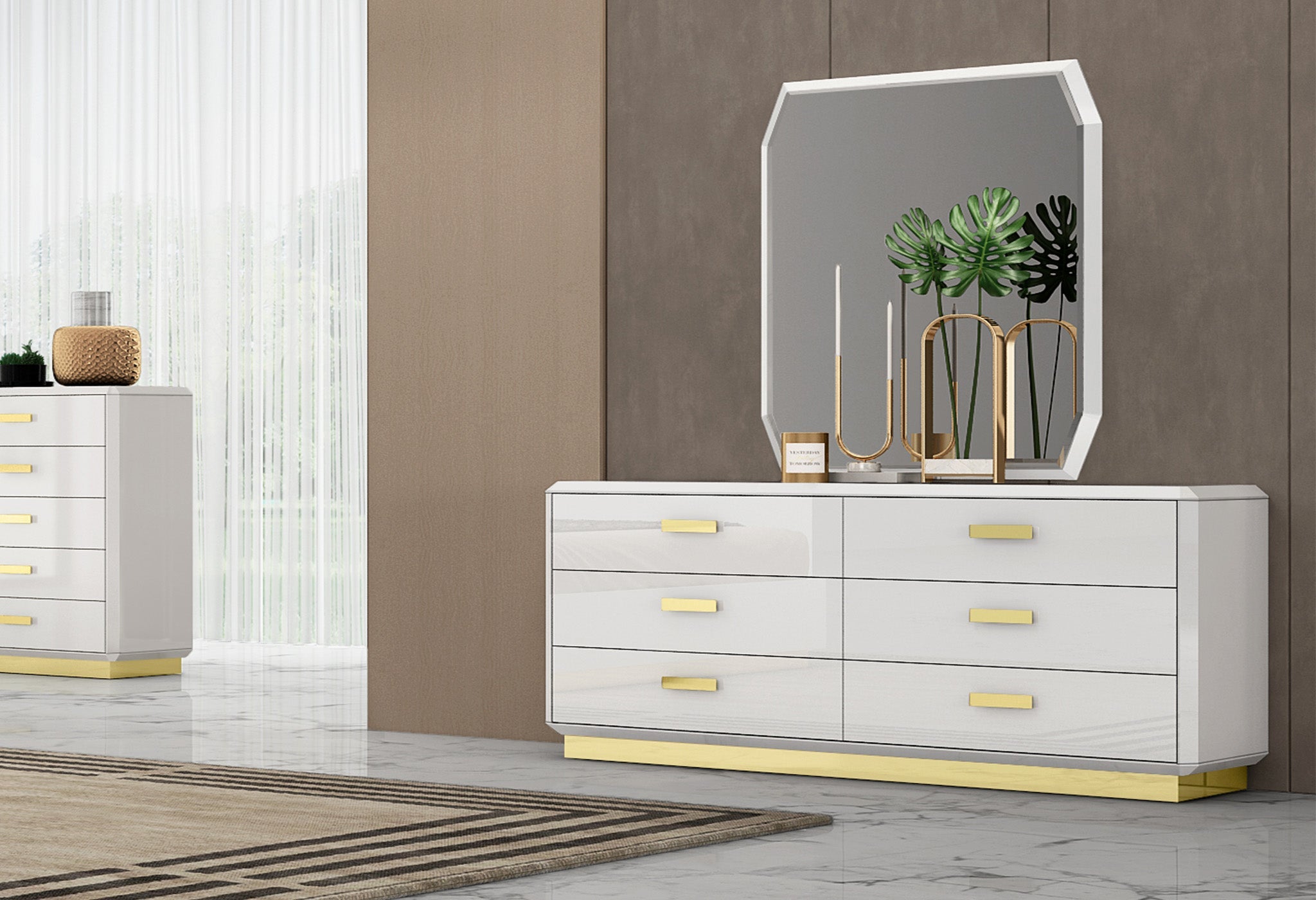 Vania Bedroom Suite Luxury Modern White Titanium Gold - Quality Rugs and Furniture