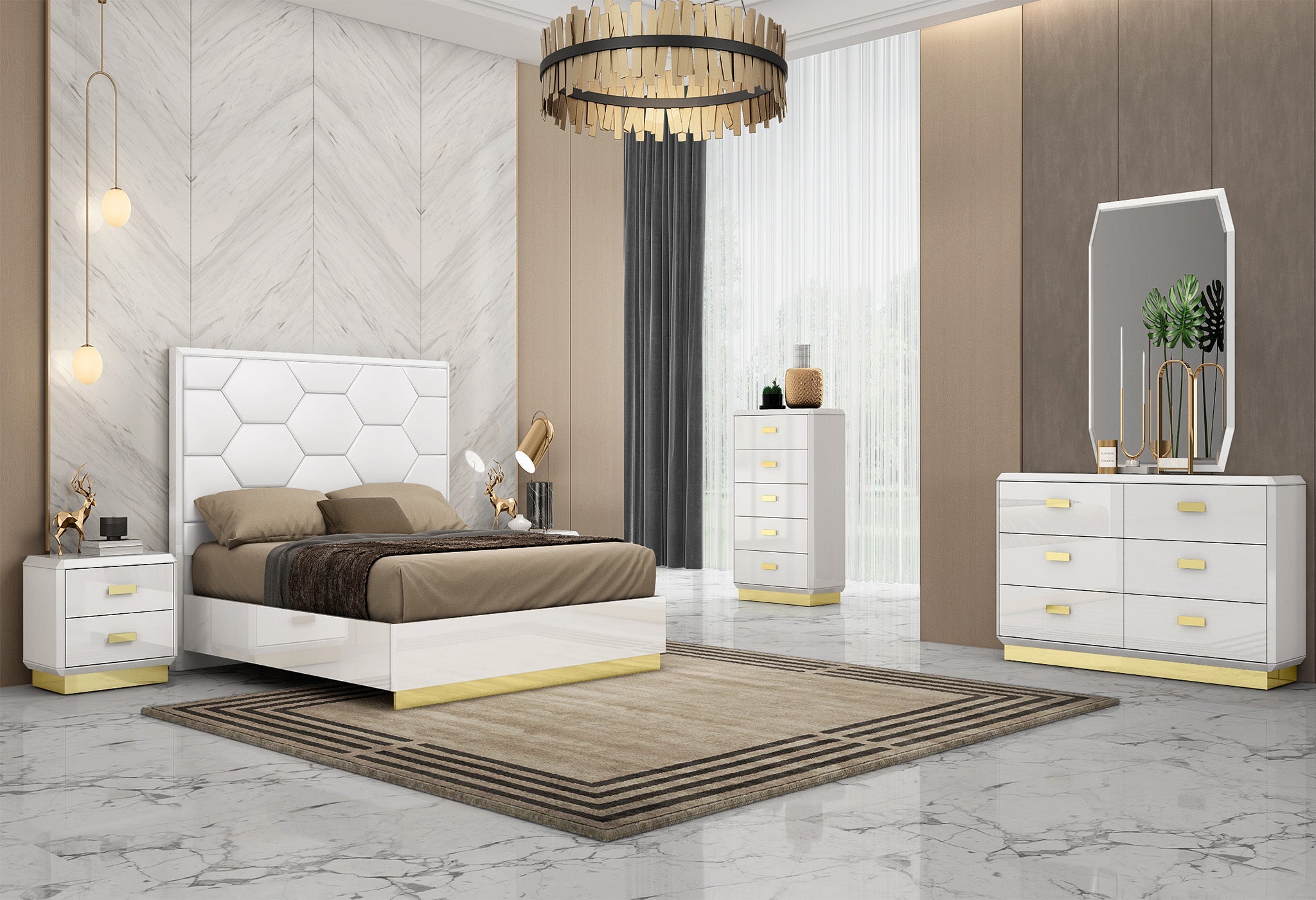 Vania Bedroom Suite Luxury Modern White Titanium Gold - Quality Rugs and Furniture