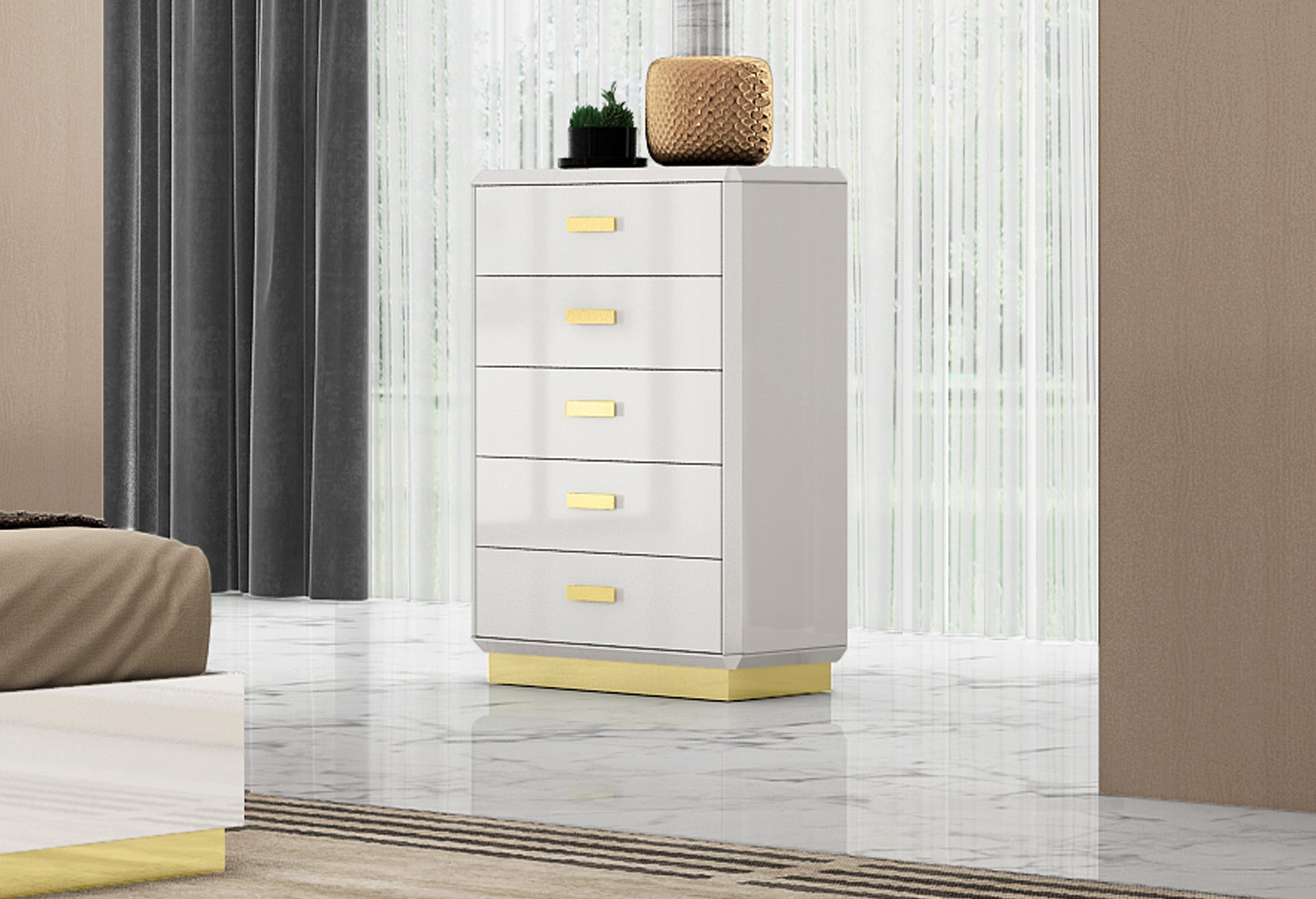 Vania Bedroom Suite Luxury Modern White Titanium Gold - Quality Rugs and Furniture