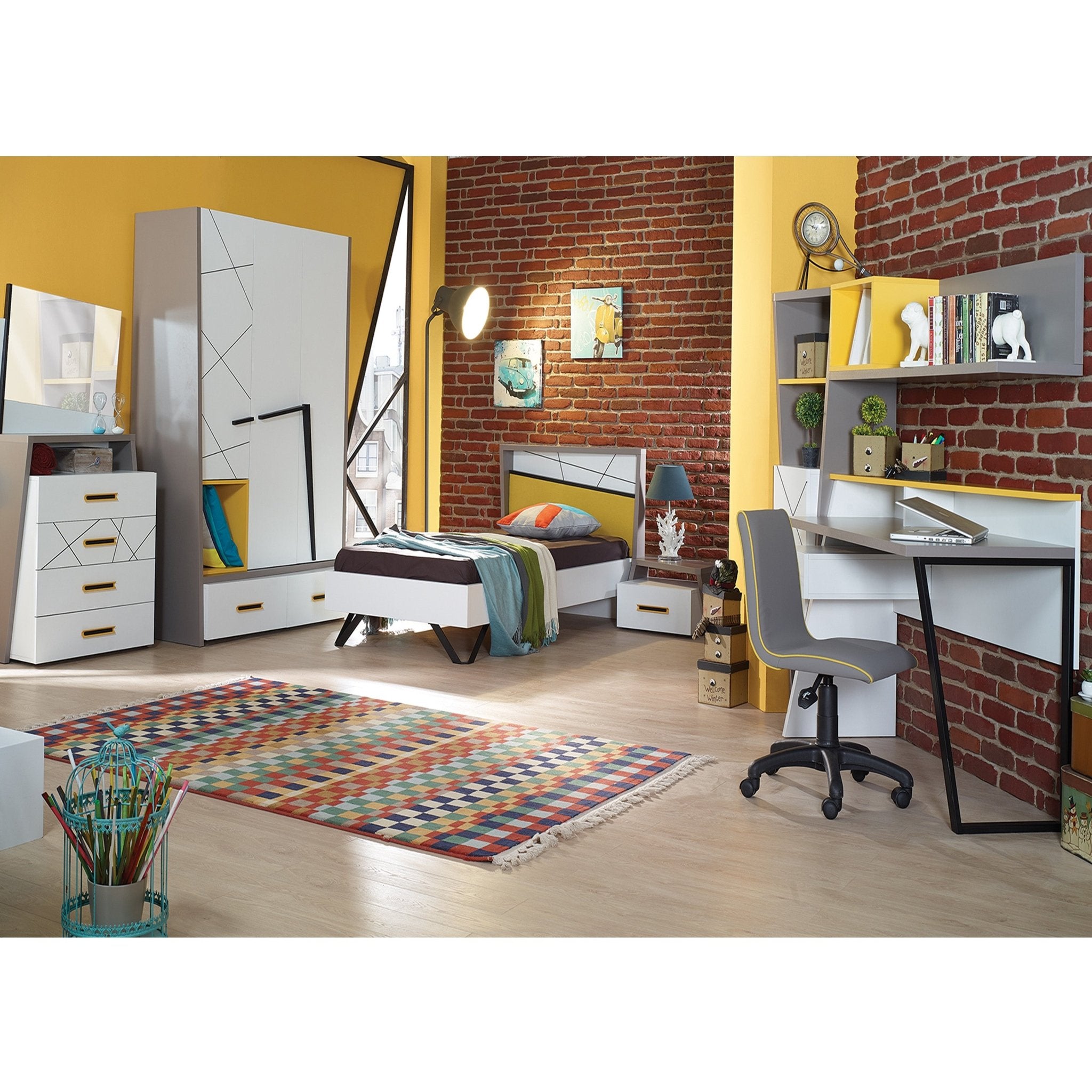 Vector Single Bed Luxury Modern Yellow/White - Quality Rugs and Furniture