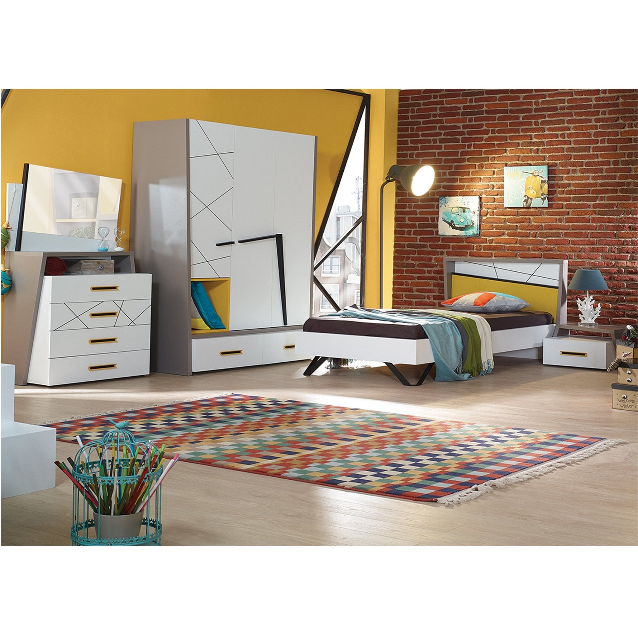 Vector Single Bed Luxury Modern Yellow/White - Quality Rugs and Furniture