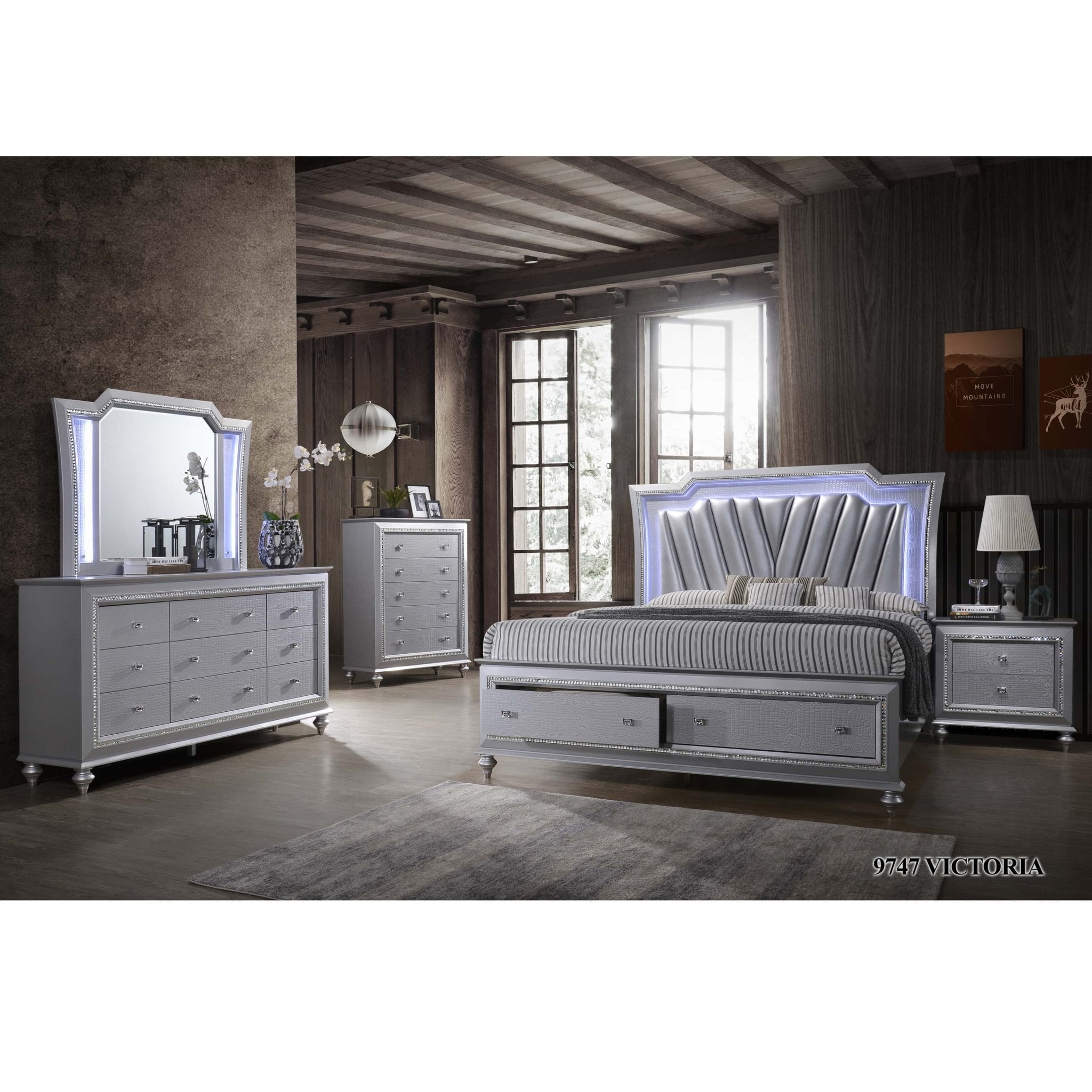 Victoria Bedroom Suite Luxury Modern Silver - Quality Rugs and Furniture