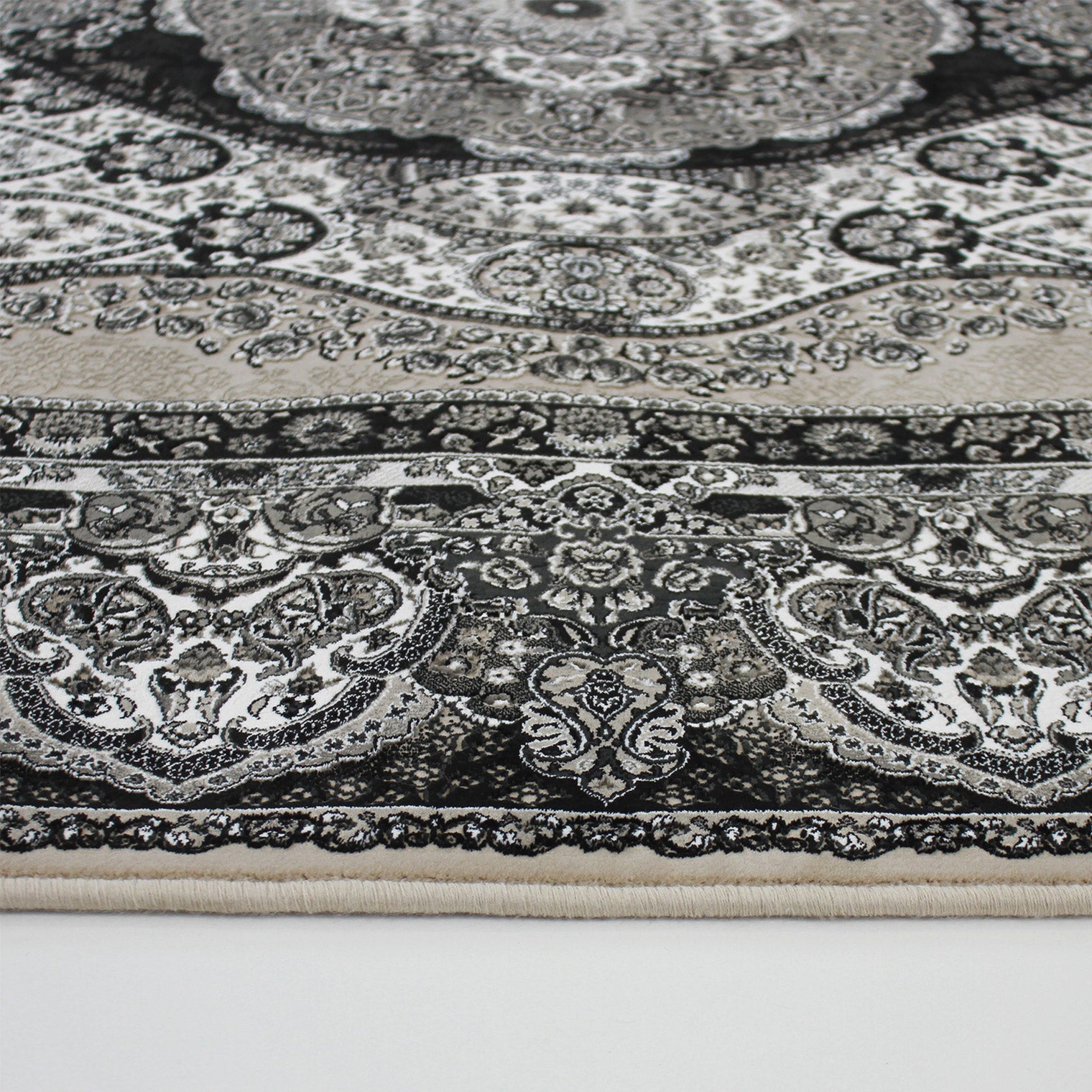 Zartosht 3780 Grey/ Black White Round Persian Traditional Rug - Quality Rugs and Furniture