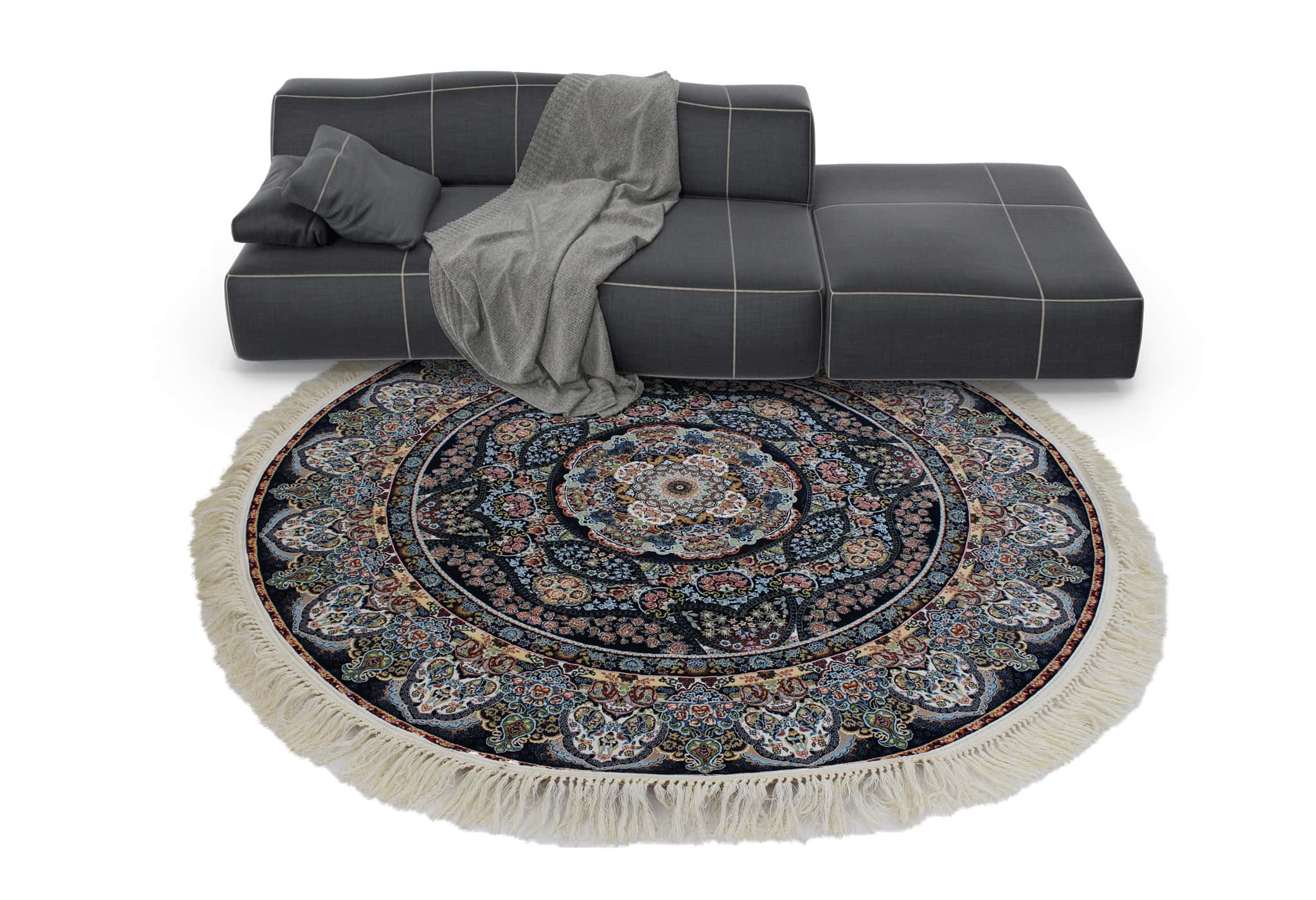 Zartosht 3780 Navy Round Persian Traditional Rug - Quality Rugs and Furniture