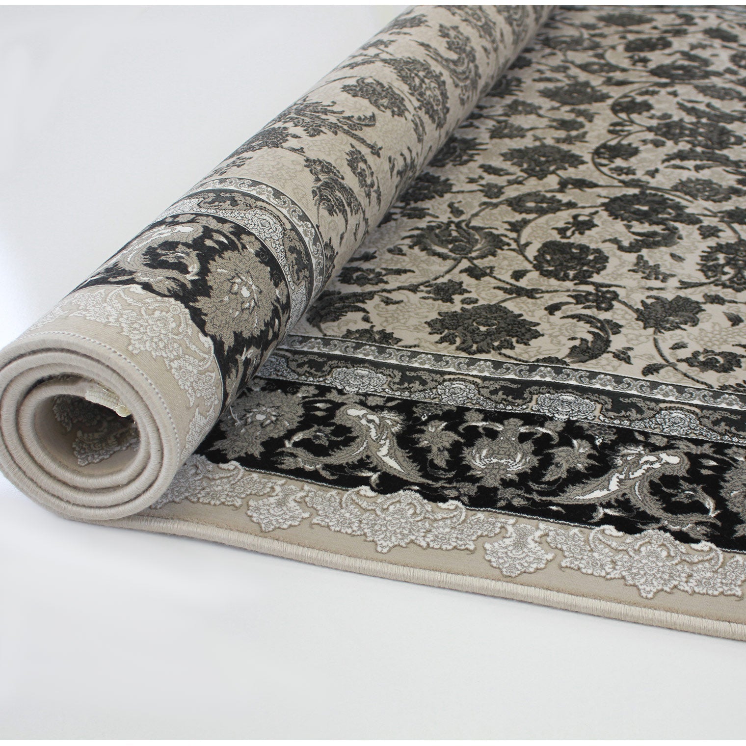 Zartosht 4819 Grey/ Black White Hallway Runner Traditional Rug - Quality Rugs and Furniture