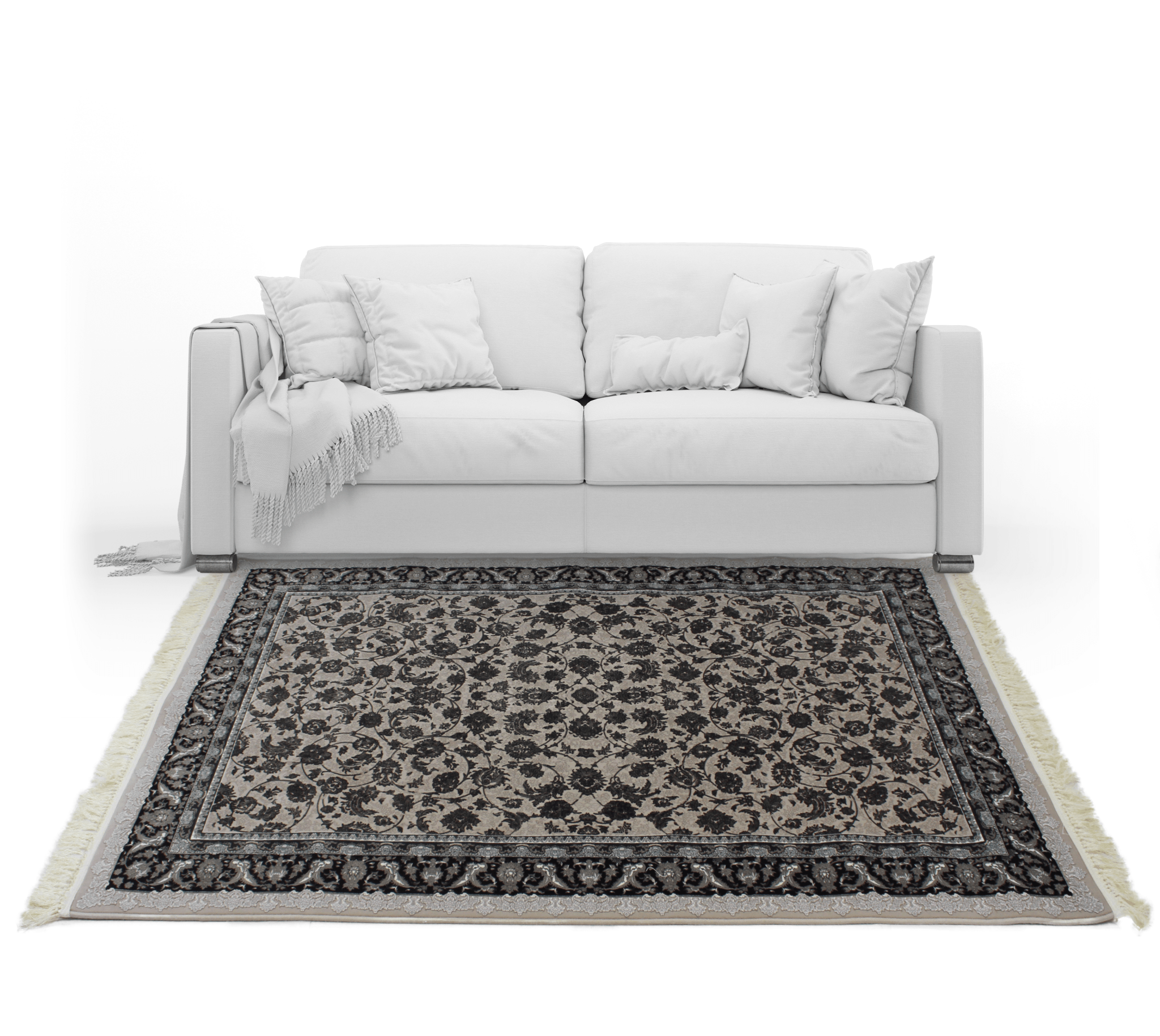 Zartosht 4819 Grey/ Black White Persian Traditional Rug - Quality Rugs and Furniture