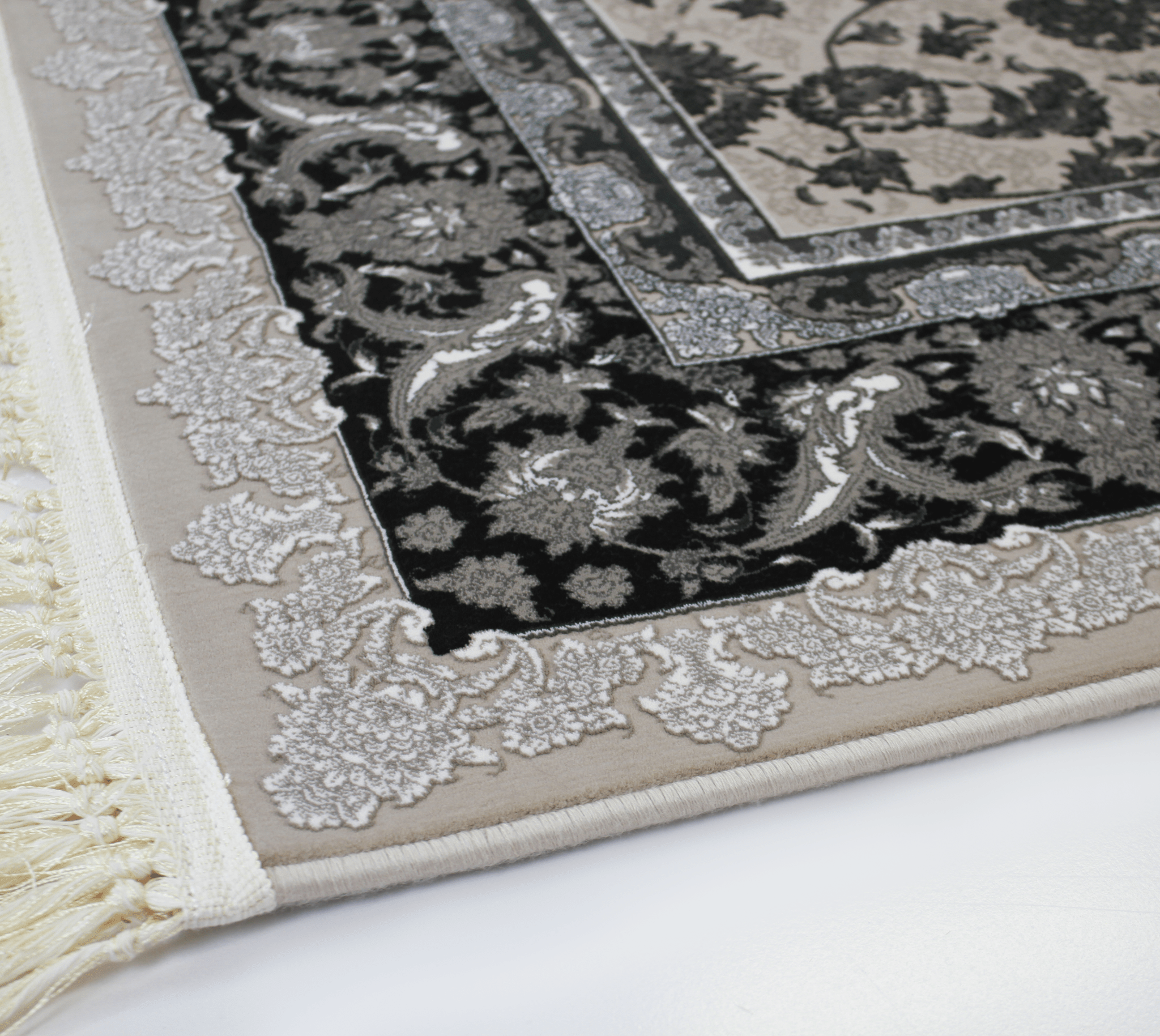 Zartosht 4819 Grey/ Black White Persian Traditional Rug - Quality Rugs and Furniture