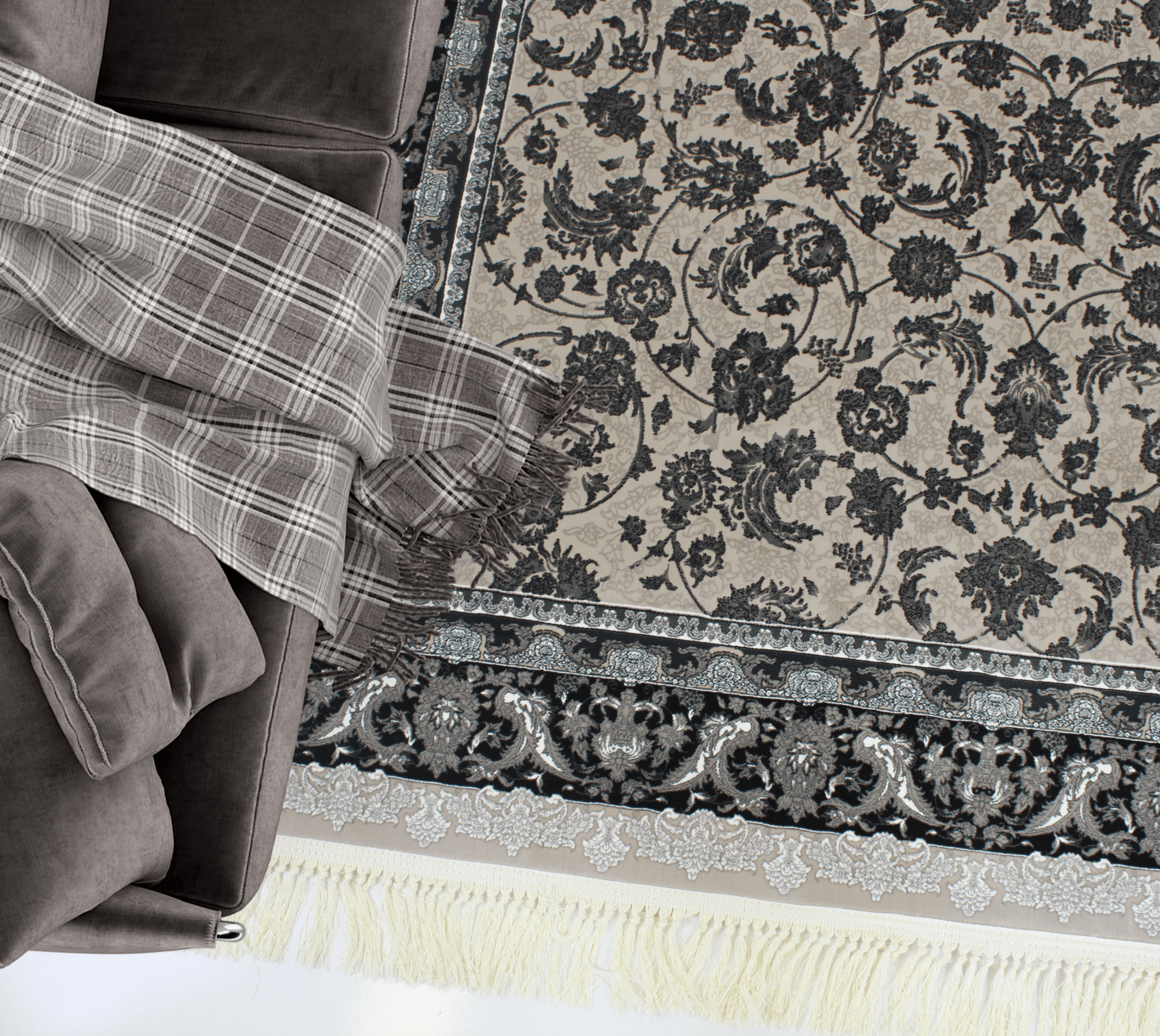 Zartosht 4819 Grey/ Black White Persian Traditional Rug - Quality Rugs and Furniture