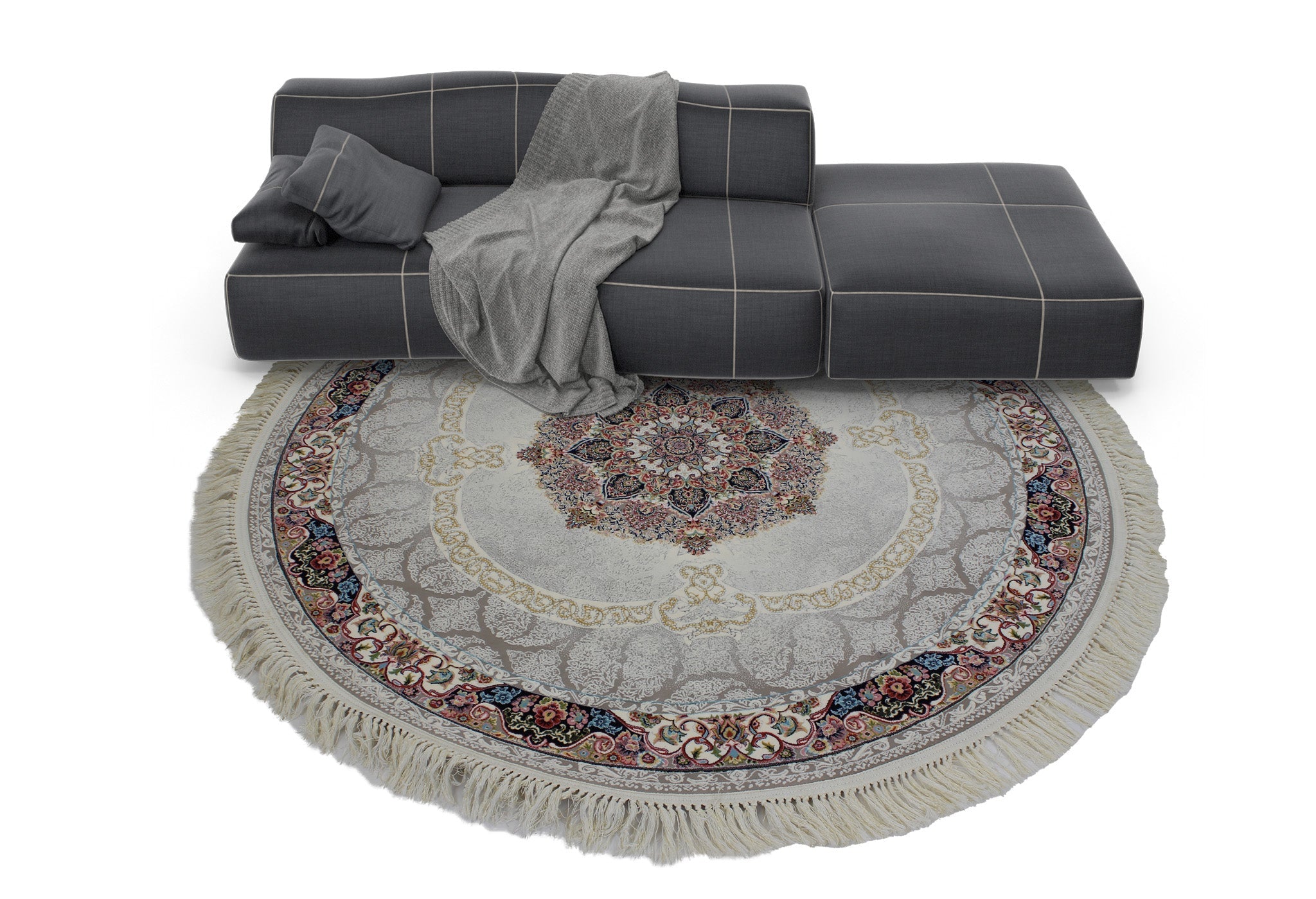 Zartosht 4920 Grey Round Persian Traditional Rug - Quality Rugs and Furniture