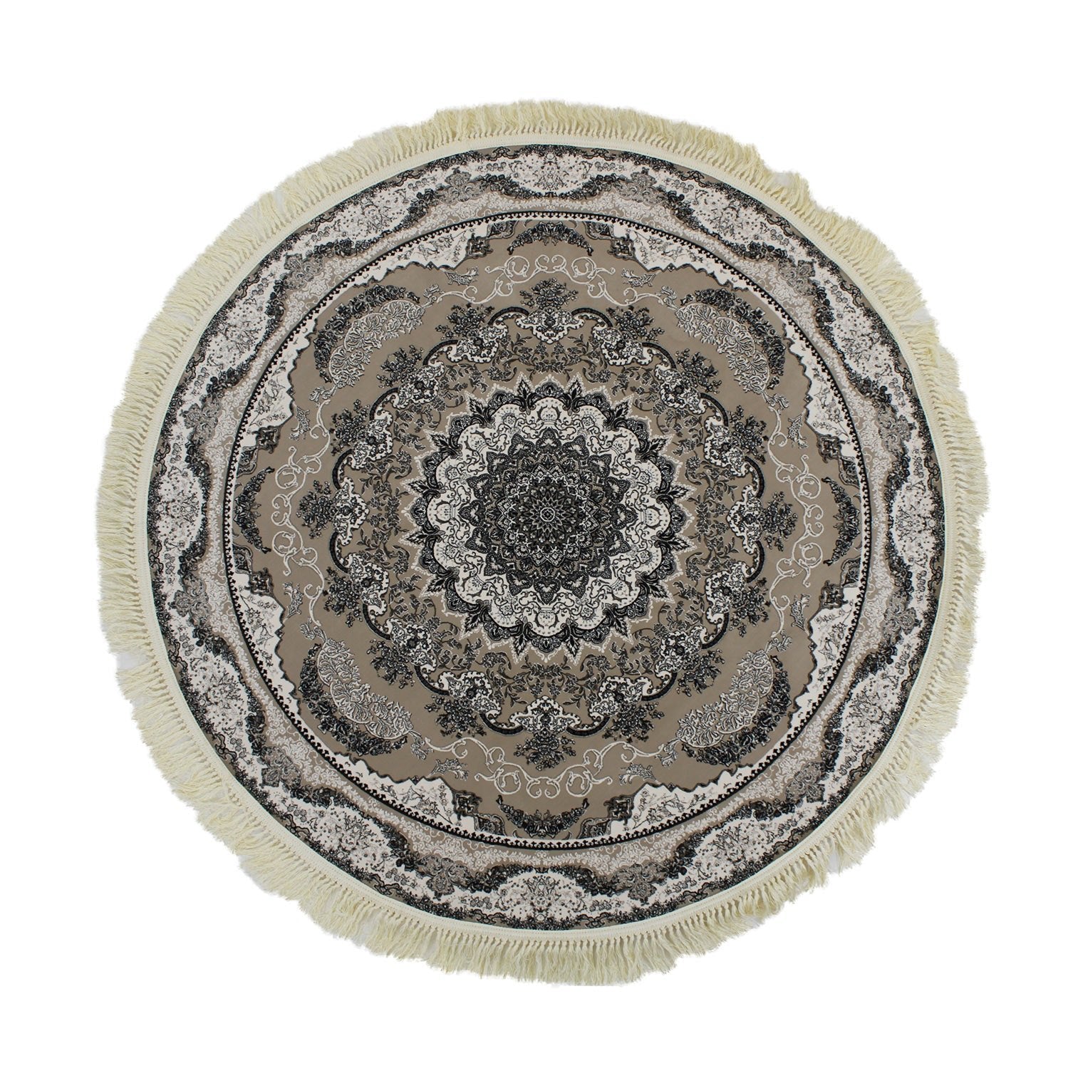 Zartosht 5511 Grey/ Black White Round Persian Traditional Rug - Quality Rugs and Furniture