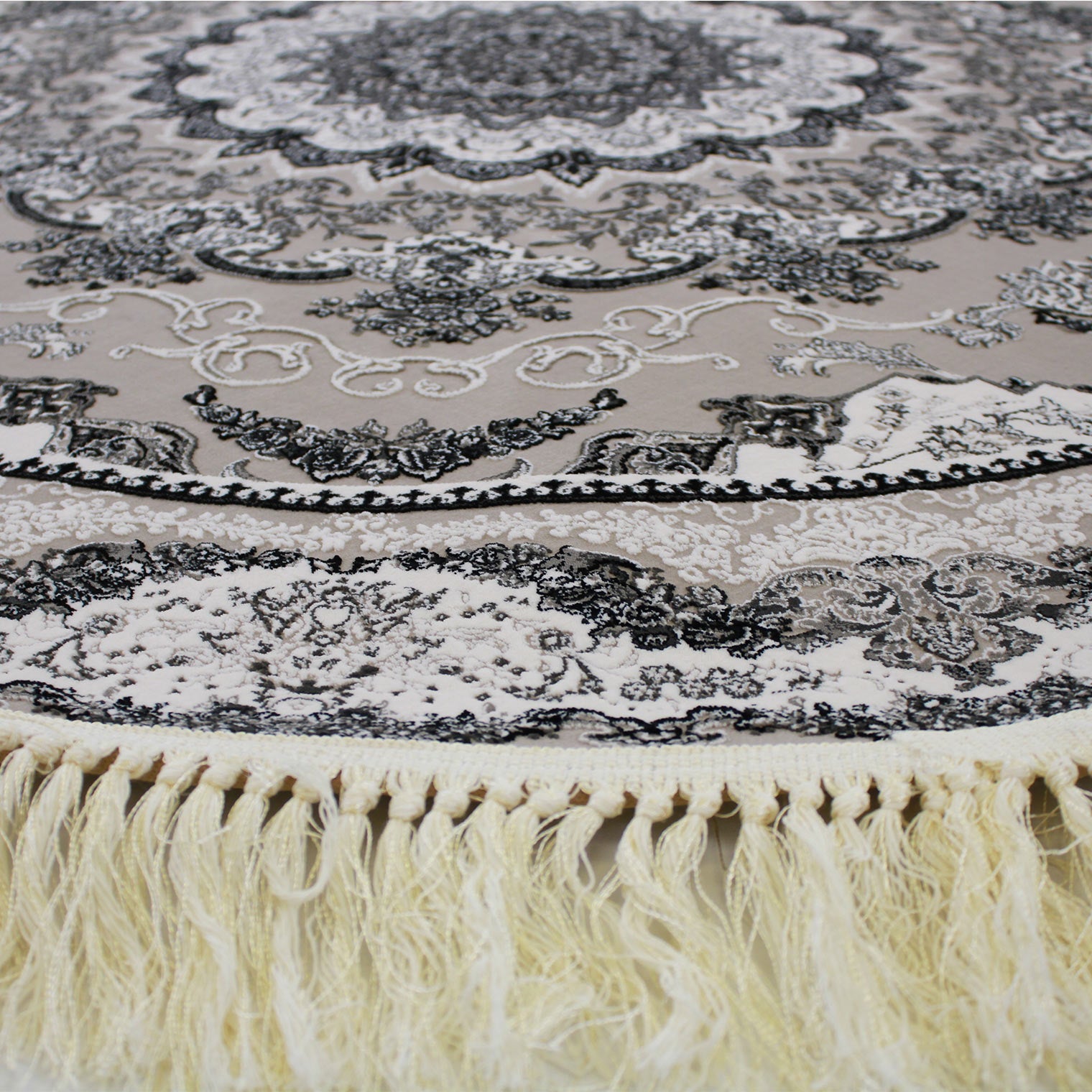 Zartosht 5511 Grey/ Black White Round Persian Traditional Rug - Quality Rugs and Furniture