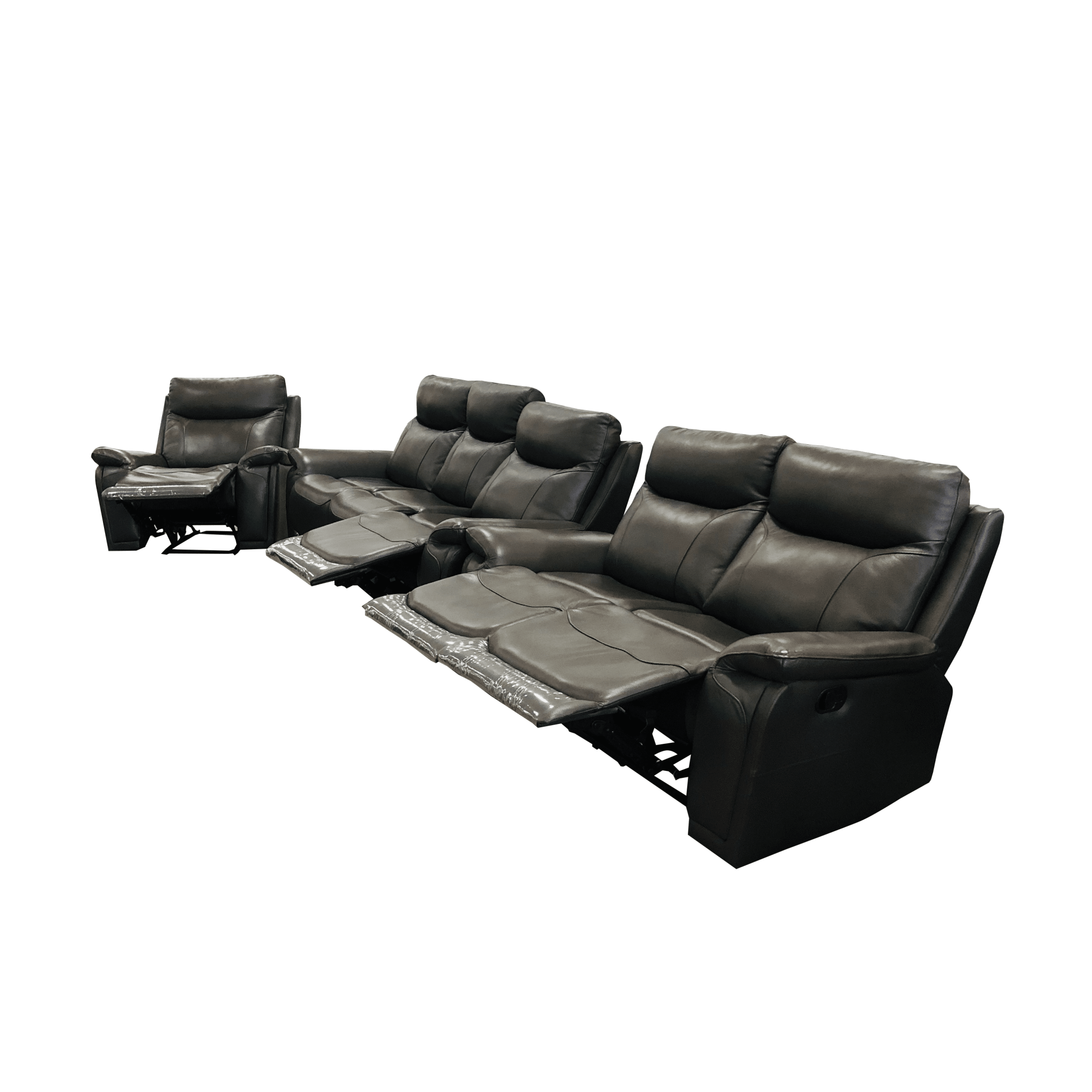 Zeus Manual Recliner Genuine Leather Sofa Set Black - Quality Rugs and Furniture