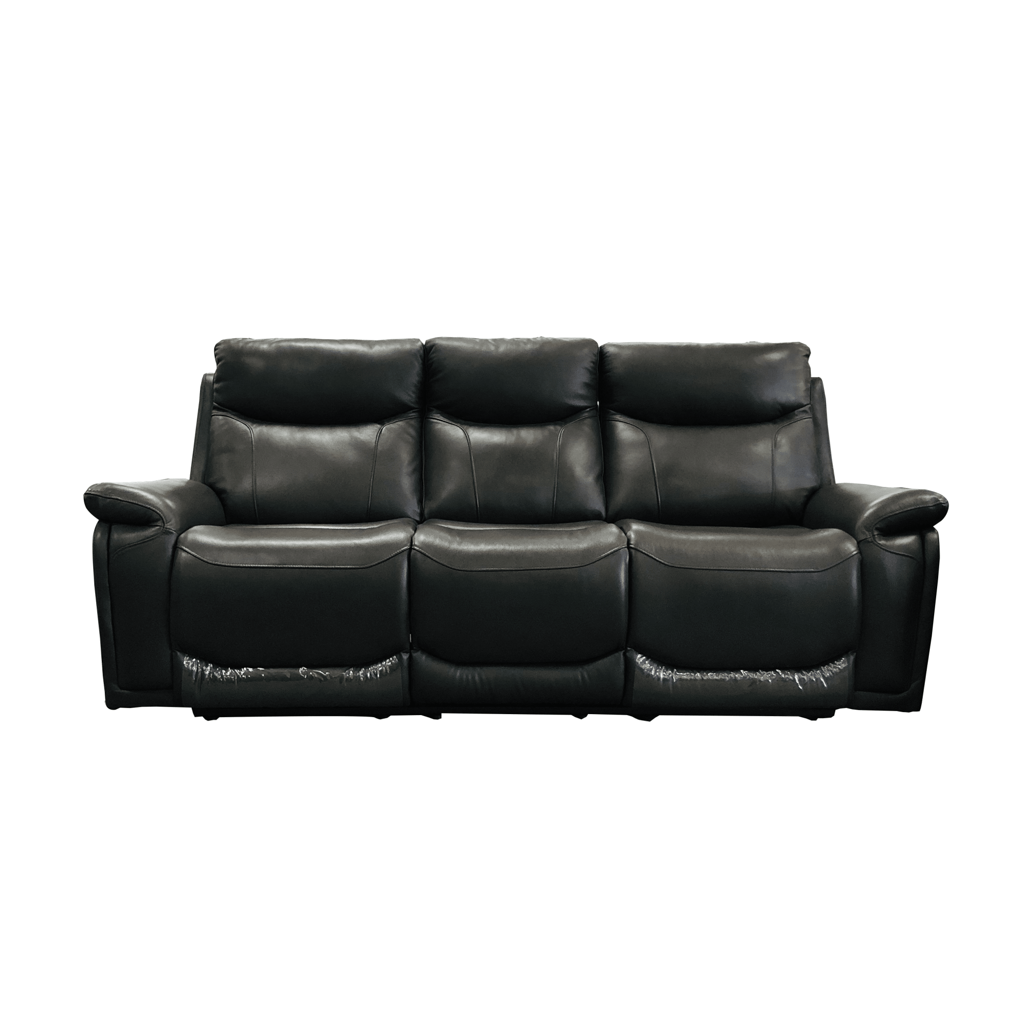 Zeus Manual Recliner Genuine Leather Sofa Set Black - Quality Rugs and Furniture