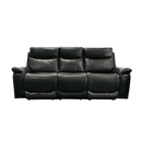Zeus Manual Recliner Genuine Leather Sofa Set Black - Quality Rugs and Furniture