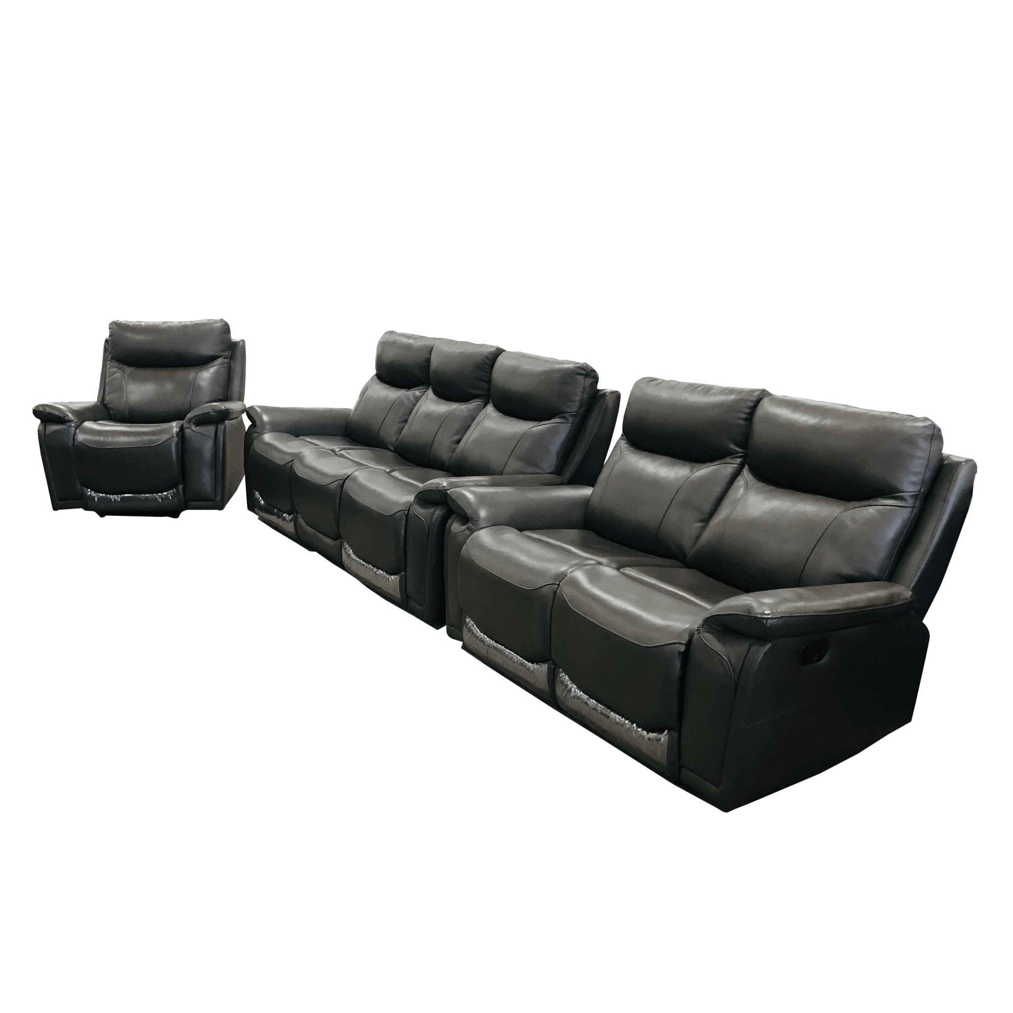 Zeus Manual Recliner Genuine Leather Sofa Set Black - Quality Rugs and Furniture