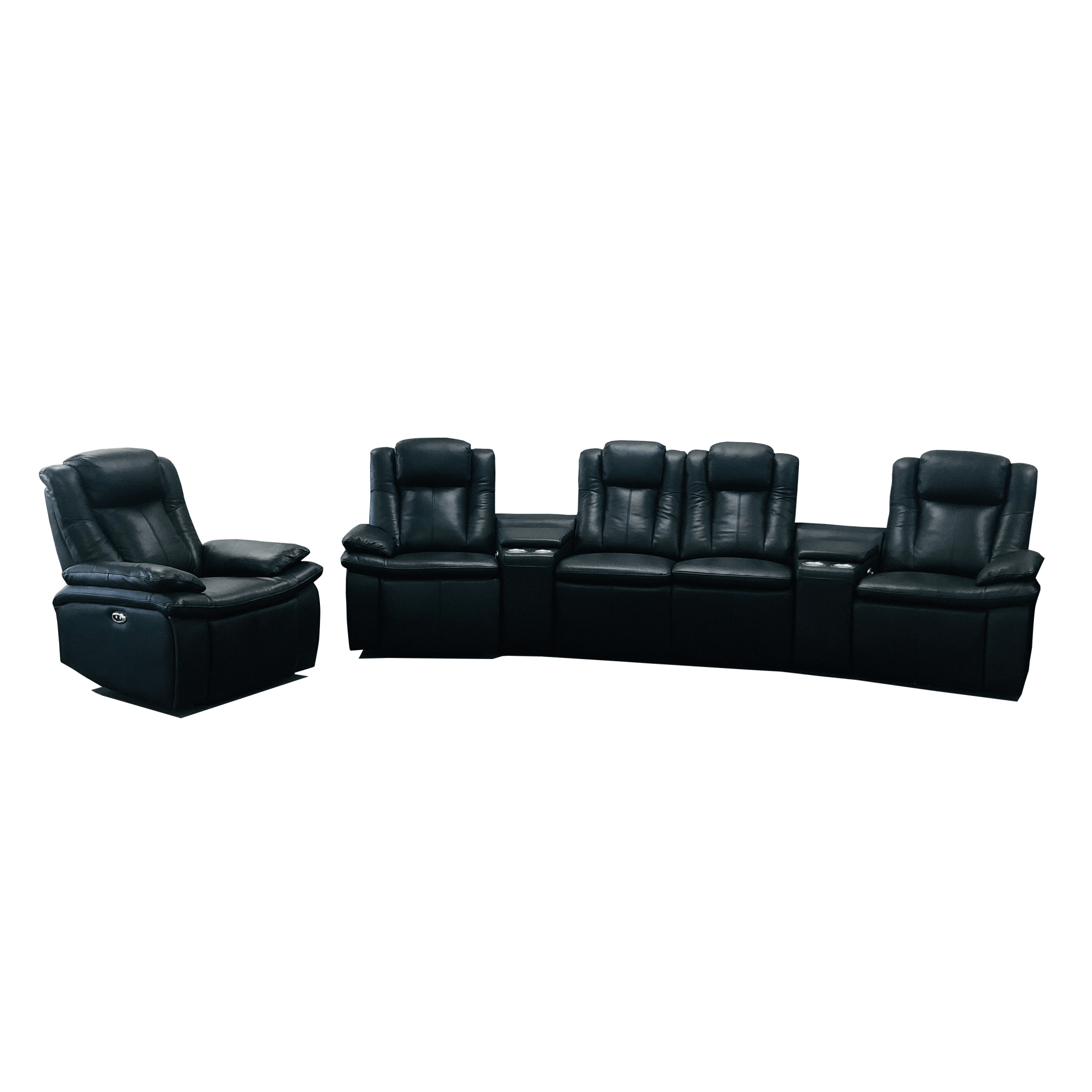 Zizo Hometheater Recliner Leather Sofa Set Black - Quality Rugs and Furniture